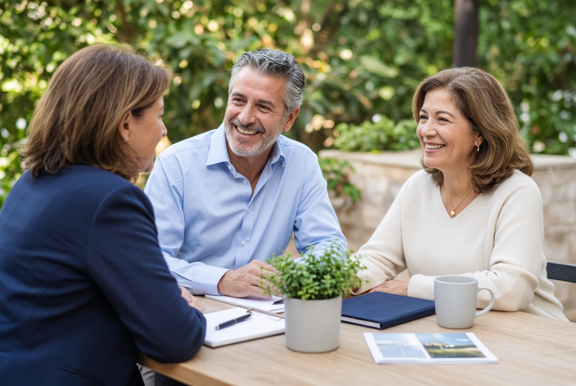Happy clients meeting outdoors